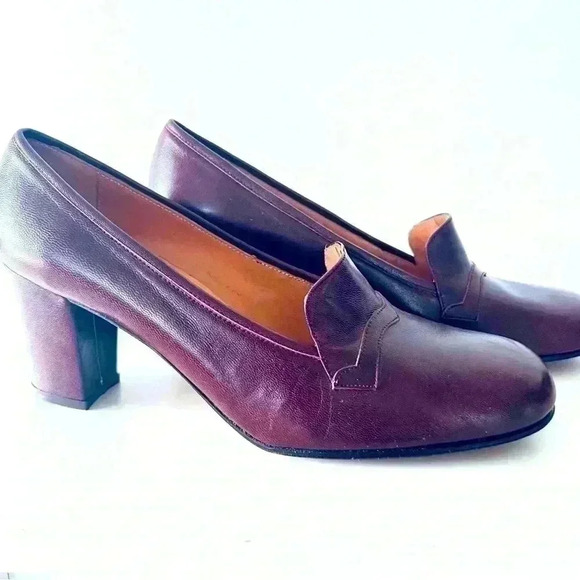 VERO CUOIO ELLESSE ITALIAN BROWN LEATHER SHOES SIZE 9.5
ROUND  TOE BLOCK HEELS - Picture 1 of 15
